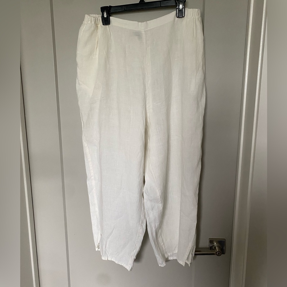 FLAX 100% linen white wide leg pants plus size 1G 1X